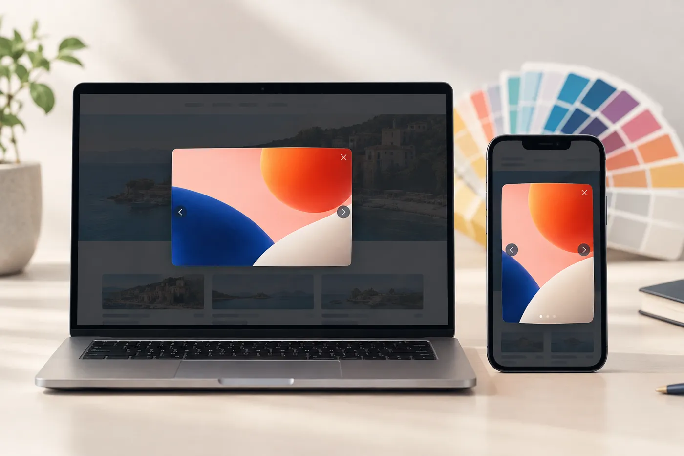 Kartela slider popup, dizüstü bilgisayar ve telefon ekranında